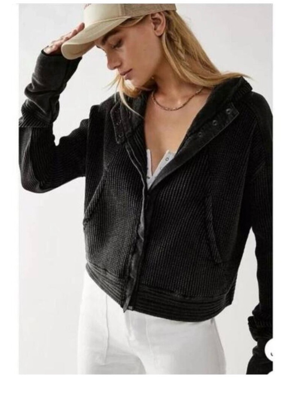 Free People Mason waffle zip up hoodie